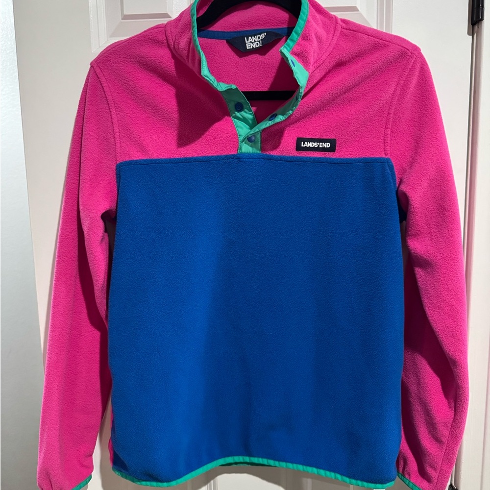 Lands' End Pink Fleece with Blue and Green Accents